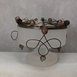 Partylite Beaded Motion Pillar Candle Holder Pedestal Frosted Glass